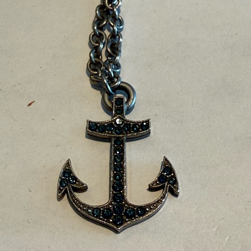Anchor Pendant Necklace with Blue Accents - Picture 2 of 4